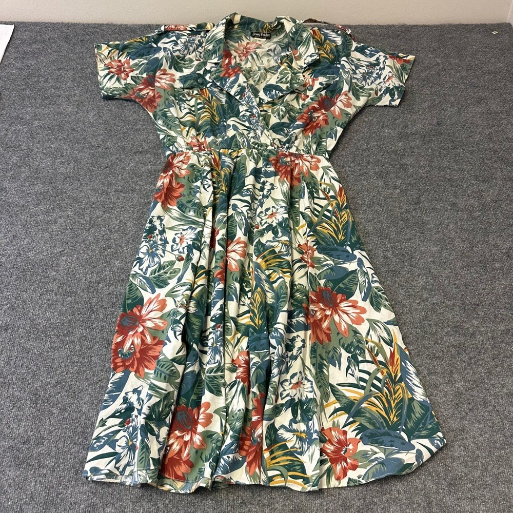 Jenny Petites Dress Womens 16P Multicolor Tropical Floral Fit Flare USA Made